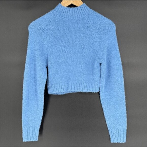 Urban Outfitters Cleo Mock Neck Sweater S Blue Cropped Preppy Feminine Soft Girl - Picture 2 of 7